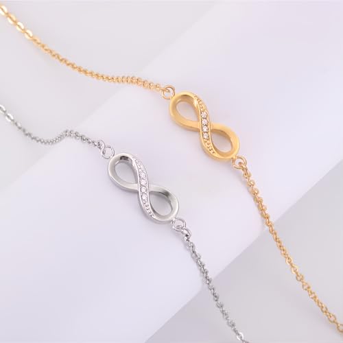 1 Pcs Infinity Bracelet 19+4 CM Adjustable Chain Link Anklet Stainless Steel Jewelry Dainty Ankle Bracelets for Women Ladies - color: Gold