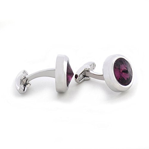 Mens Cufflinks Elegant Style Cuff Link Super Shiny Navy Blue Crystal Circular Cufflinks with Gift Box - color: Purple