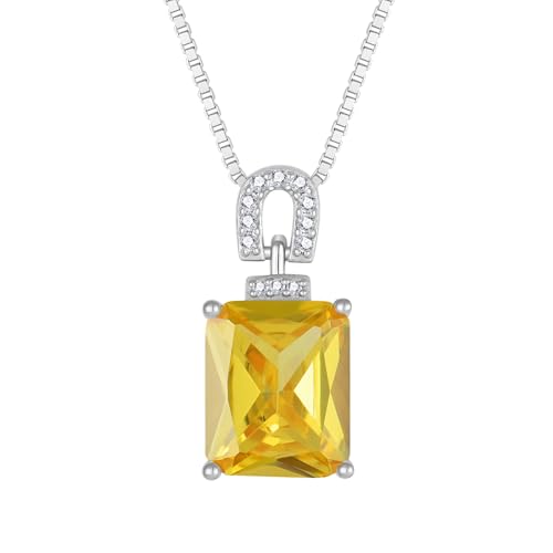 Emerald Cut Birthstone Necklace for Women 925 Sterling Silver | Baguette Birthstone Pendant Necklace, Jewelry for Mom Wife - color: Yellow