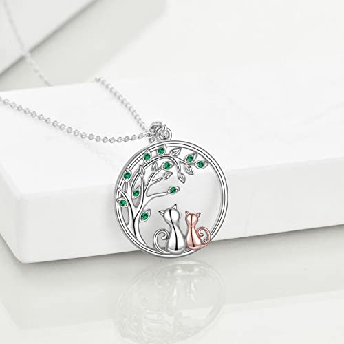 925 Sterling Silver Moon Black Cat Necklace for Women Cat Jewelry - style: B-2 Cat Tree of Life Necklace