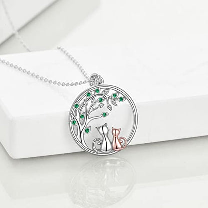 925 Sterling Silver Moon Black Cat Necklace for Women Cat Jewelry - style: B-2 Cat Tree of Life Necklace