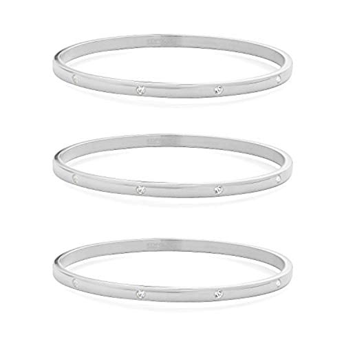Women's Stackable Set of 3 CZ Cubic Zirconia Bangles Bracelets - color: Silver