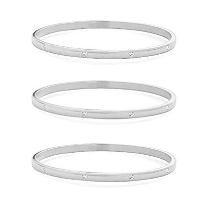 Women's Stackable Set of 3 CZ Cubic Zirconia Bangles Bracelets - color: Silver
