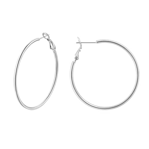14K Gold Plated 925 Sterling Silver Posts large Hoop Earrings for Women, Hypoallergenic Big Hoop Earrings Lightweight Jewelry for Women 30/40/50/60/70MM - color: Silver-40mm