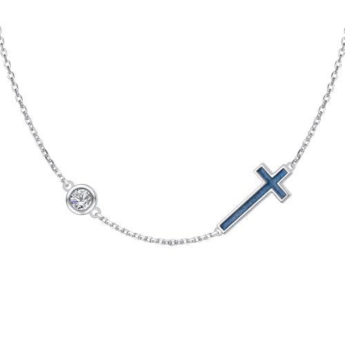 Yearace Choker Necklaces for Women S925 Sterling Silver Sideways Cross/Butterfly/Handcuffs/Infinity Interlocking/Chakra Choker Necklace Dainty Sideways Cross Necklace Jewelry Gift - style: Turquoise Cross 14+4"