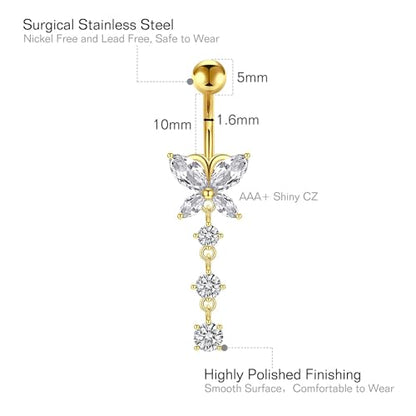 Briana Williams Belly Button Ring Belly Rings Belly Button Piercing Gold Belly Button Ring for Women Clicker Belly Ring Belly Piercing Stainless Steel 14g 10mm Blley Navel Rings Piercing Jewelry - color: C1 -4pcs, gold