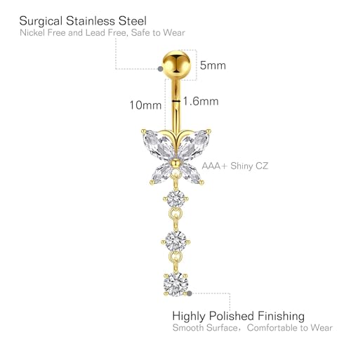 Briana Williams Belly Button Ring Belly Rings Belly Button Piercing Gold Belly Button Ring for Women Clicker Belly Ring Belly Piercing Stainless Steel 14g 10mm Blley Navel Rings Piercing Jewelry - color: C4 -4pcs, gold