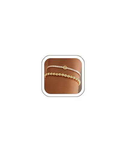 14K Gold Plated Bracelets for Women Dainty Tennis Initial Bracelet Trendy Beaded Stackable Charm Bracelets Layered Waterproof Bracelet Dainty Bracelet for Women Jewelry Gifts - style: S