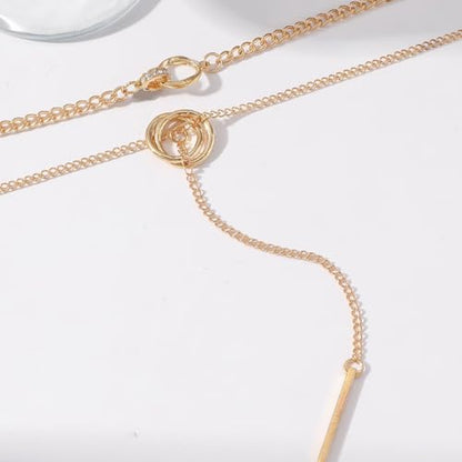 Gold Necklaces for Women Gold Plated Layered Lariat Necklaces Dainty Long Chain Y Pendant Necklaces Wedding Prom Fashion Jewelry Accessary - color: Gold