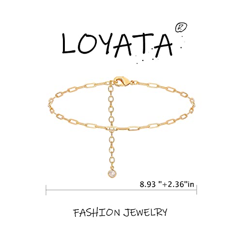 LOYATA Dainty Ankle Bracelet,14K Gold Plated Tiny Bead Anklet Dainty White Cubic Zirconia Cross Tassel Foot Chain Cute Lucky Moon Evil Eye Foot Jewelry Boho Anklets for Women - color: gold-anklet-018