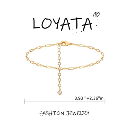 LOYATA Dainty Ankle Bracelet,14K Gold Plated Tiny Bead Anklet Dainty White Cubic Zirconia Cross Tassel Foot Chain Cute Lucky Moon Evil Eye Foot Jewelry Boho Anklets for Women - color: gold-anklet-018