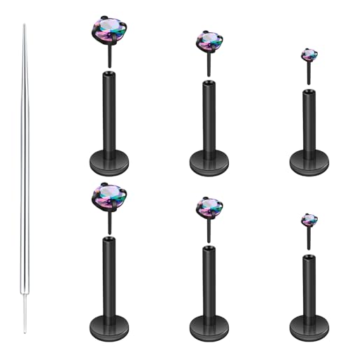 14K Gold Filled Threadless Nose Studs 316L Surgical Steel Labret Studs Lip Rings Push in Flat Back Stud Earrings CZ Nose Nostril Cartilage Lip Medusa Conch Tragus Helix Body Piercing Jewelry for Women Men Hypoallergenic 20G 18G 16G - color: 6Pcs 16G 2mm 3