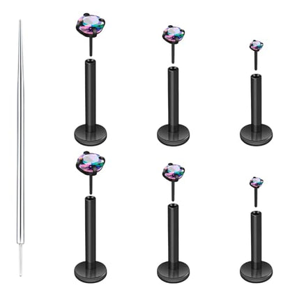 14K Gold Filled Threadless Nose Studs 316L Surgical Steel Labret Studs Lip Rings Push in Flat Back Stud Earrings CZ Nose Nostril Cartilage Lip Medusa Conch Tragus Helix Body Piercing Jewelry for Women Men Hypoallergenic 20G 18G 16G - color: 6Pcs 20G 2mm 3