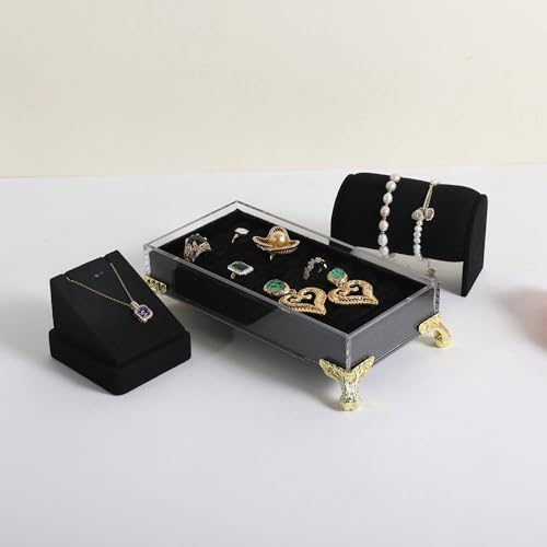 velvet slots Ring holder for jewelry organizer, Earring ring display stand for selling, felt ring jewelry holder tray showcase【Velvet slots Ring Holder-Black】 - color: Black