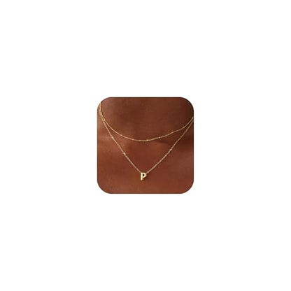 Thaivor Initial Necklaces for Women 14K Gold Plated Bubble Letter Necklace Layered Dainty Cute Choker Pendant Stack Jewelry Fashion Accessories Teen Trendy Gift - color: Gold, style: P