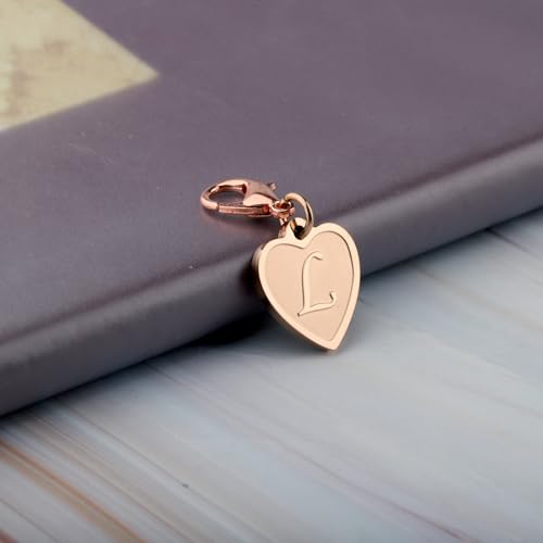 FAADBUK Initial Letter A-Z Alphabet Heart Charms for Jewelry Bracelet Keychain Necklace Initial Stainless steel Clasp Clip on Charm - color: intial L RG