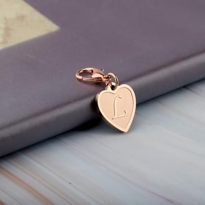 FAADBUK Initial Letter A-Z Alphabet Heart Charms for Jewelry Bracelet Keychain Necklace Initial Stainless steel Clasp Clip on Charm - color: intial L RG
