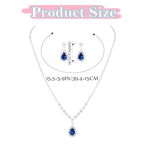 JAKAWIN Silver Rhinestone Jewelry Set Wedding Necklace Earrings for Women - color: H Dark Blue