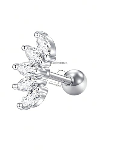 1pc 16G Cartilage Helix Tragus Earrings Jewelry Stainless Steel 6mm Earring Stud Flat & Ball Back Stud Earrings for Women - style: A -ball back, silver