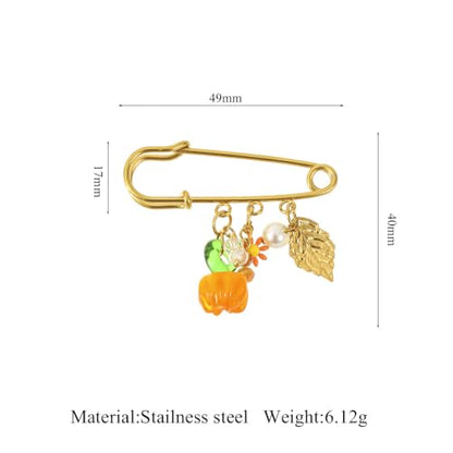 Fall Pumpkin Safety Pin Brooch for Women Leaf with Faux Pearl Daisy Dangle | Stainless Steel, Flower, Acrylic Hanging Lapel Pins, Halloween & Thanksgiving, Sweater Coat Jewelry, Fashion Harvest Season