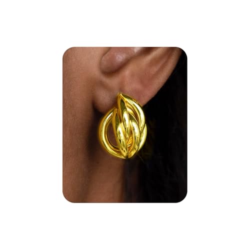 Gold Chunky Earrings for Women Trendy, 14K Gold Plated Dainty Kont Earrings Statement Minimalist Hypoallergenic Stud Earrings - color: Anita & Gold