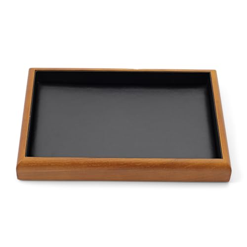 Solid Wood Stackable Flat Jewelry Display Tray | Solid wood frame & soft scratch-proof PU lining, stackable flat tray for home drawer & retail jewelry display - color: Black, size: Flat Tray
