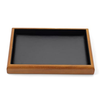Solid Wood Stackable Flat Jewelry Display Tray | Solid wood frame & soft scratch-proof PU lining, stackable flat tray for home drawer & retail jewelry display - color: Black, size: Flat Tray