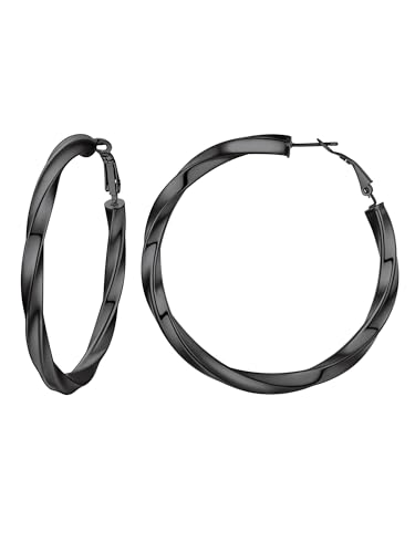 PROSTEEL Chunky Hoop Earrings for Women 14K Gold Plated/Black/Silver | 20/30/40/50/60/70/80mm Stainless Steel Thick Big Round Hoop with Waterproof and Non Tarnish Trendy Jewelry with Gift Box - color: 4. Black, size: 60MM