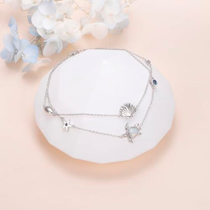 Anklets for Women 925 Sterling Silver Blue Evil Eye Infinity Butterfly Adjustable Multilayer Layered Summer Beach Ankle Bracelet Foot Chain Jewelry for Women - style: Sea Turtle 3