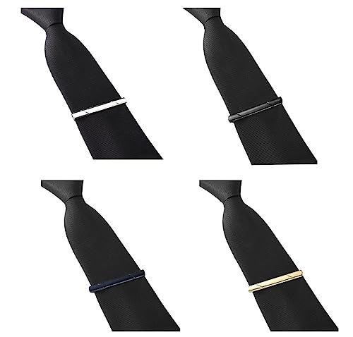 2.36 Inch Mens Silver Tie Clip, Stainless Steel Diagonal Stripe Tie Bar, Non-Slip Minimalist Necktie Clip for Business Wedding Daily Wear - color: Black