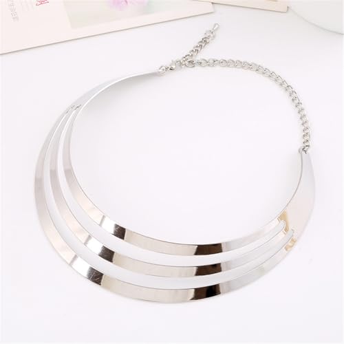 Chunky Gold Necklace Big Statement Chunky Necklace for Women African Tribe Wide Metal Choker Necklaces Jewelry - color: 04 Silver