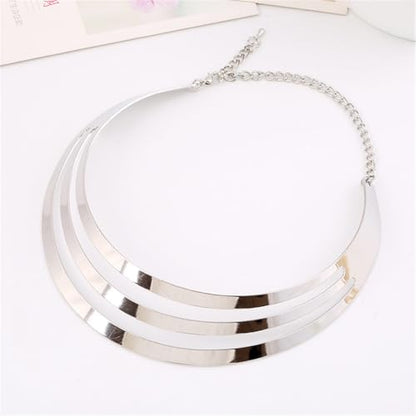 Chunky Gold Necklace Big Statement Chunky Necklace for Women African Tribe Wide Metal Choker Necklaces Jewelry - color: 04 Silver