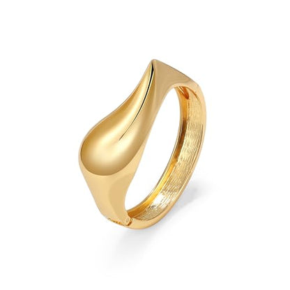 Elegance 11 designs Gold Plated Cuff Bangle Bracelets For Women Trendy Hinged Cuff Open Wide Chunky Gold Bracelet Minimalist Bangle Jewelry Gift - color: Gold Wide Teardrop