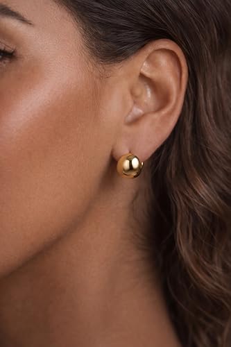 Chunky Gold Hoop Earrings for Women 14k Gold Plated Thick Triple Earrings | Hypoallergenic Trendy Chunky Gold Hoops Earrings,Dainty Jewelry Gifts for Women - style: Gold spherical earring