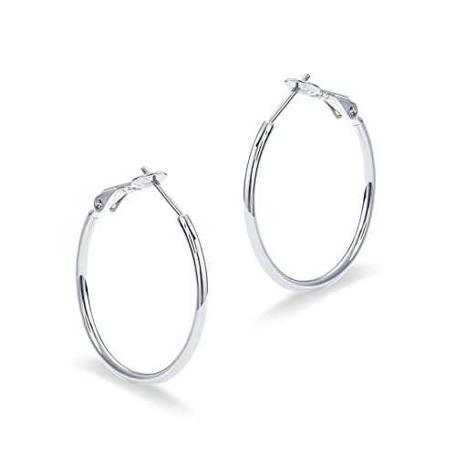 PAVOI Gold Hoop Earrings for Women, 14K Gold Plated Paddle-Back Hoops | Large Hoop Earrings, Lightweight Hoops, Gold Hoops, 925 Sterling Silver Posts - style: 30 Millimeters