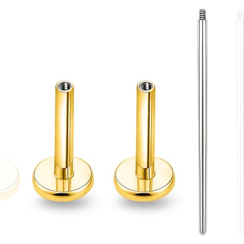 limerencia 16G/18G Hypoallergenic Internal Threaded Titanium Bar Post Replacement,Flat Back Stud Earrings Post Medusa Helix Couch Labret Bar for Women Men Sensitive Ears(A Pair) - color: gold tone, size: 16G-8mm