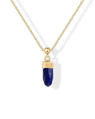 PAVOI Gemstone Charm Necklace for Women - 14K Gold Plated Pendant Necklaces | Dainty Gemstone Necklaces with Cute Charms Set and Adjustable Chain, Trendy Healing Crystal Pendants - style: Sodalite Crystal