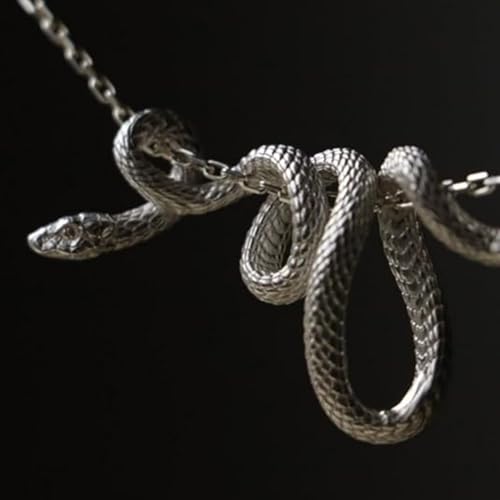 WETMT Chunky Snake Pendant Necklace for Women Gold Snake Statement Necklace Vine Snake Chain Necklace Chunky Adjustable Snake Necklace Fashion Simple Jewelry - color: Silver