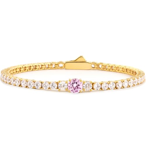 STORYJEWELLERY Birthstone Bracelets for Women, Tennis Bracelets for Women, Gold Plated Cubic Zirconia Bracelet, Lab-Grown Birthstone Jewelry - color: 10. October, size: Length 7"