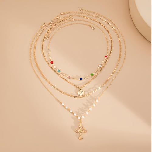 Cross Necklace for Women Gold Layered Long Cross Pendant Necklace Pearl Lariat Statement Necklaces Christian Gifts - color: B2:silver