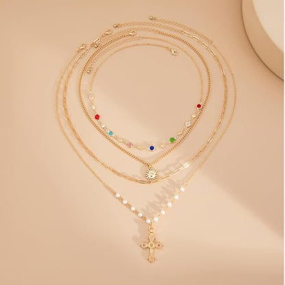 Cross Necklace for Women Gold Layered Long Cross Pendant Necklace Pearl Lariat Statement Necklaces Christian Gifts - color: B2:silver