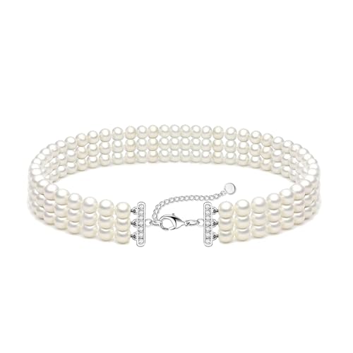 Zeffy Pearl Necklace 4MM/6MM/8MM Dainty Round Imitation Pearl Choker Necklace Wedding Pearl Necklace Delicate Jewelry for Women Simple Bridesmaid Jewelry Gifts - style: 6mm Three-layer Pearl Choker(13.7"+2)