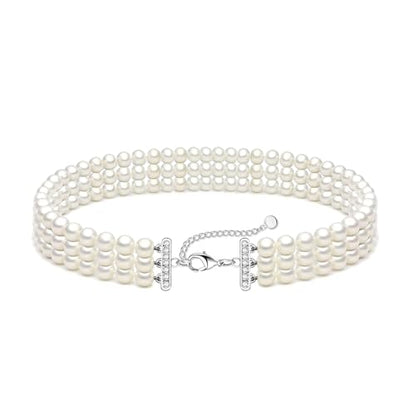 Zeffy Pearl Necklace 4MM/6MM/8MM Dainty Round Imitation Pearl Choker Necklace Wedding Pearl Necklace Delicate Jewelry for Women Simple Bridesmaid Jewelry Gifts - style: 6mm Three-layer Pearl Choker(13.7"+2)