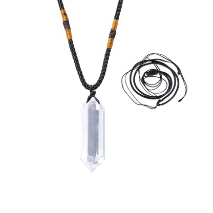 Runyangshi Clear Quartz Healing Crystal Pendants, Double Pointed Natural Crystal Quartz Necklace 6 Faceted Chakra Crystal Wand Stone - color: Clear Quartz