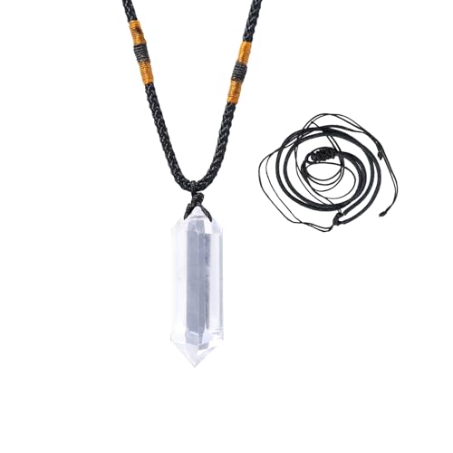 Runyangshi Clear Quartz Healing Crystal Pendants, Double Pointed Natural Crystal Quartz Necklace 6 Faceted Chakra Crystal Wand Stone - color: Clear Quartz