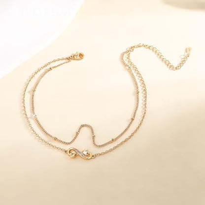 Sterling Silver Ankle Bracelets for Women 14k Gold Plated Waterproof Layered Stackable CZ Charm Non Tarnish Adjustable Anklet for Summer Beach Birthday Jewelry Gift - color: gold G