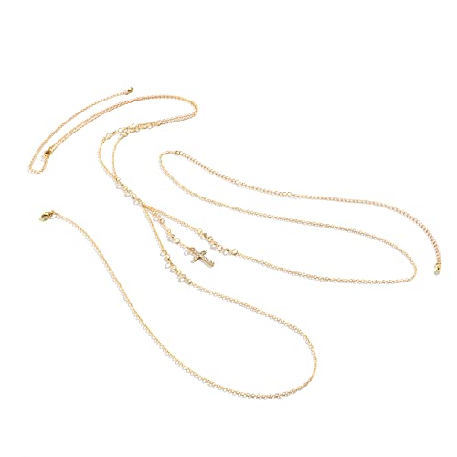Summer Beach Crystal Cross Pendant Bra Body Chest Chain Rhinestone Long Tassel Waist Body Chain Necklace Sexy Crystal Belly Chain Jewelry for Women - color: Gold