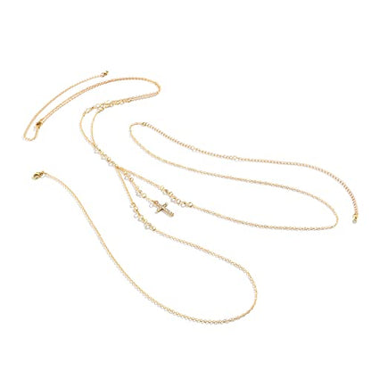 Summer Beach Crystal Cross Pendant Bra Body Chest Chain Rhinestone Long Tassel Waist Body Chain Necklace Sexy Crystal Belly Chain Jewelry for Women - color: Gold