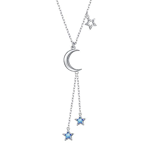 Ladytree 925 Sterling Silver Jewelry Crescent Moon and Star Pendant Necklace - style: Three Stars 3