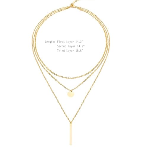 Layered Necklace Pendant Handmade Dainty Choker Bar Layering Long Necklace for Women(Silver) - color: Gold